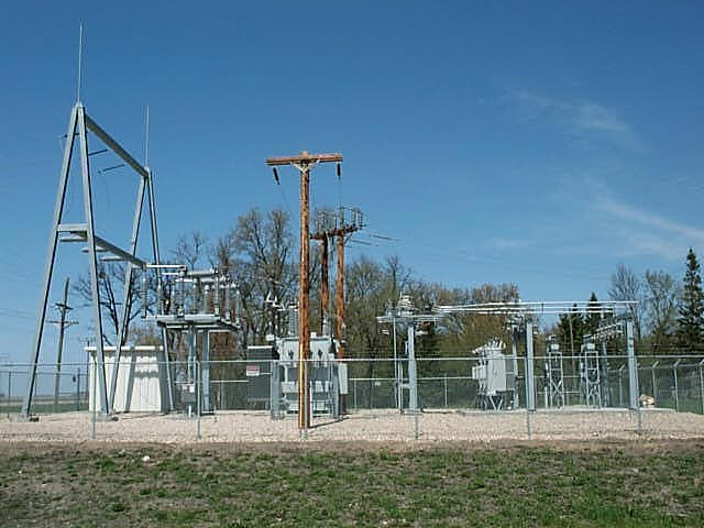 Electrical substation in Warren, Minnesota, photographed in June 2001.